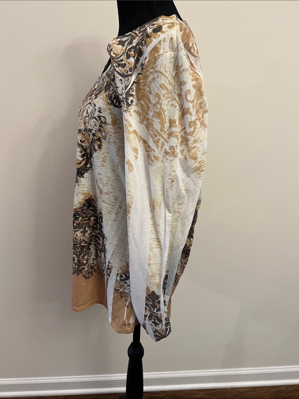 Cache Long Sleeve V-Neck Printed Top - Cream, Brown & Tan - Picture 4 of 8